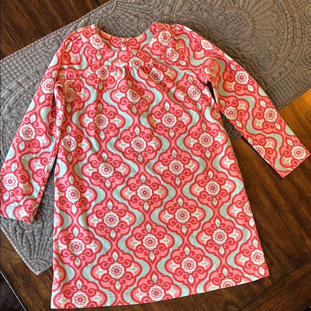 Pink and White Patterned Long Sleeve Dress
